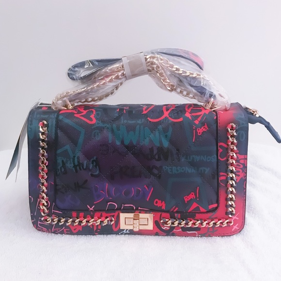 SOLD OUT🔥🆕BLACK GRAFFITI QUILTED CROSSBODY BAG - Picture 6 of 8